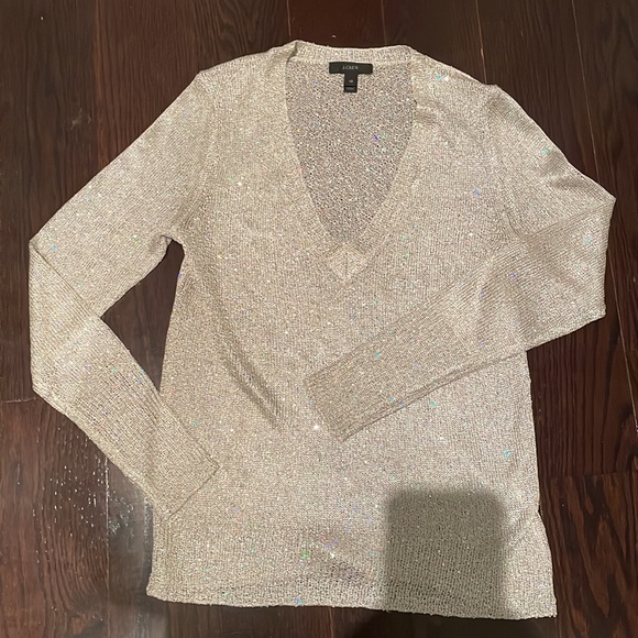 J Crew sparkly V-neck sheer knit sweater XS - Picture 3 of 16
